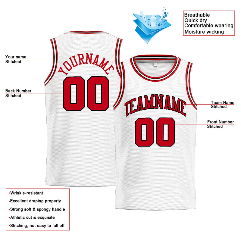 Benutzerdefinierte Authentisch  Basketball Trikot Weiß-Rot-Schwarz