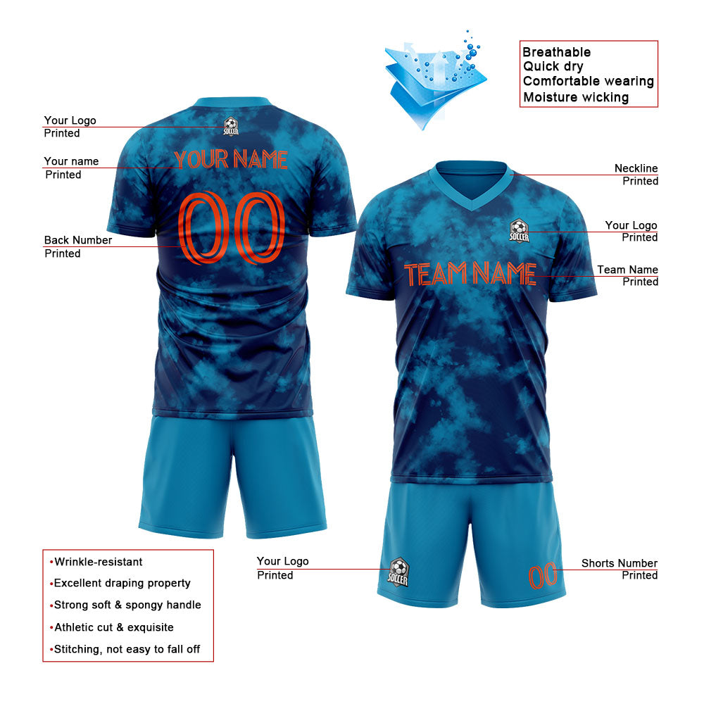 Benutzerdefinierte Fußballuniform Jersey Kinder Erwachsene Personalisiertes Set Jersey Shirt Blau