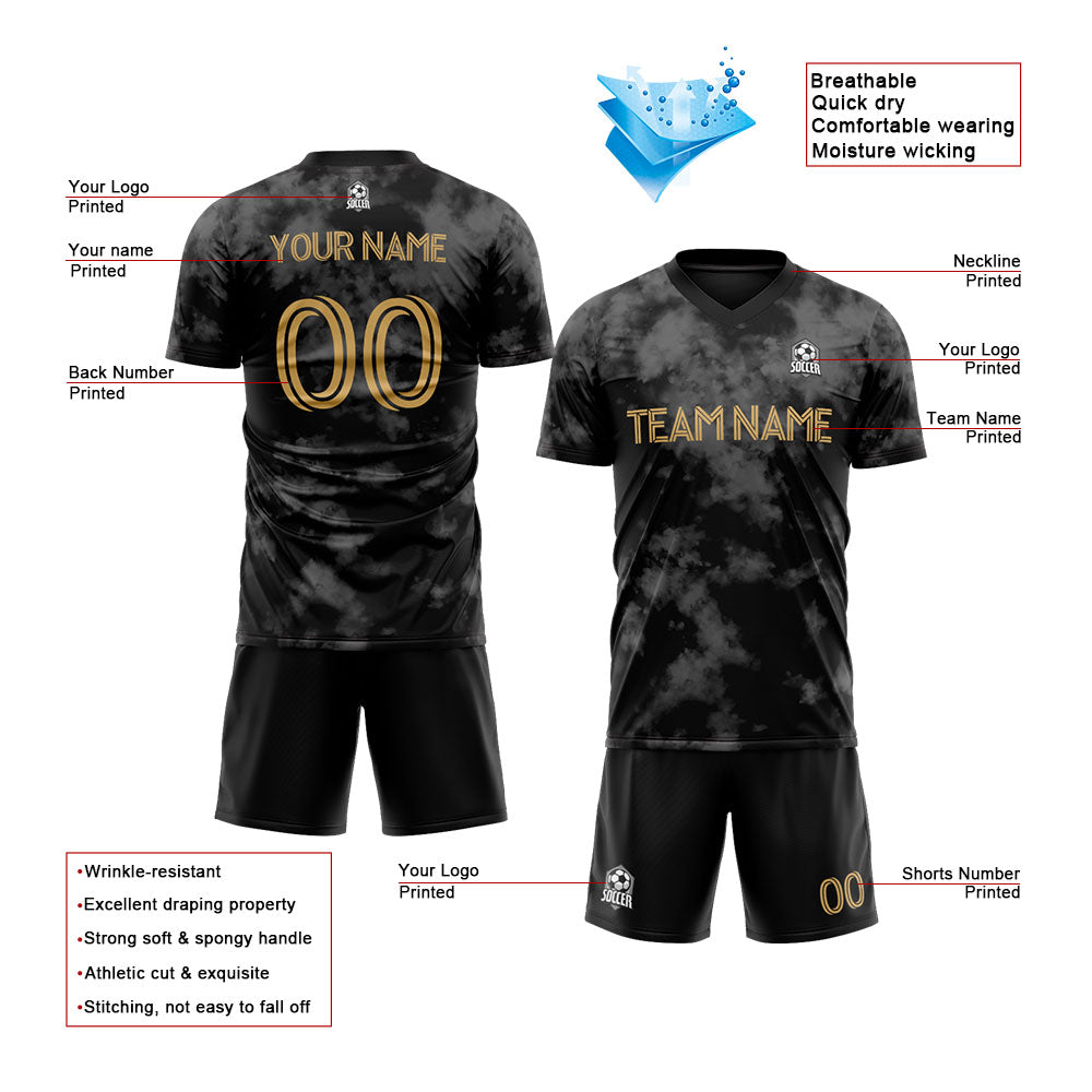 Angefertigte Schwarz Fußball-Trikots für Kinder und Erwachsene, personalisierte Fußball-T-Shirts mit Teamname, Nummer und Logo