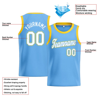 Benutzerdefinierte Authentisch  Basketball Trikot Hellblau-Weiß-Gelb