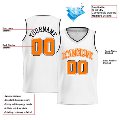 Benutzerdefinierte Authentisch  Basketball Trikot Weiß-Orange-Schwarz
