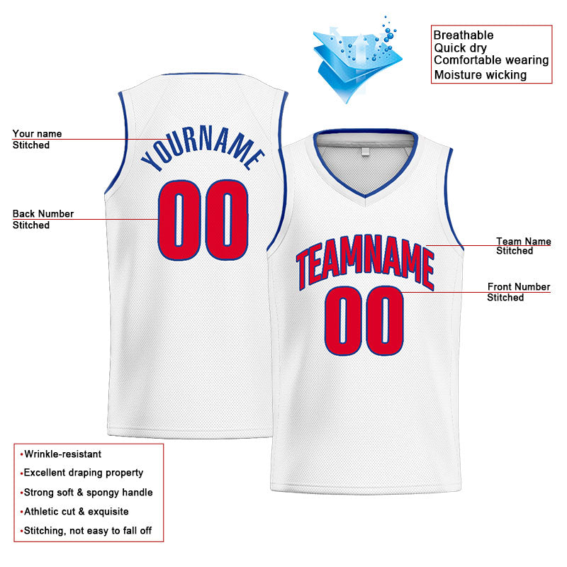 Benutzerdefinierte Authentisch  Basketball Trikot Weiß-Rot-Royal