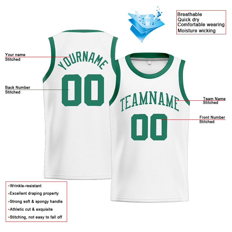 Benutzerdefinierte Authentisch  Basketball Trikot Weiß- Kelly Grün