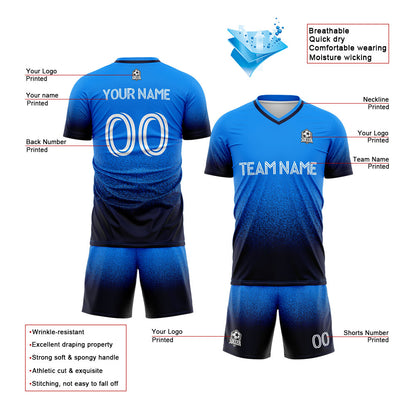 Benutzerdefinierte Fußballuniform Jersey Kinder Erwachsene Personalisiertes Set Jersey Shirt Blau