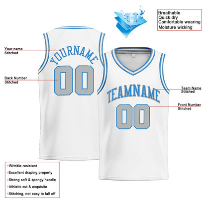 Benutzerdefinierte Authentisch  Basketball Trikot Weiß-Hellblau-Hellgrau