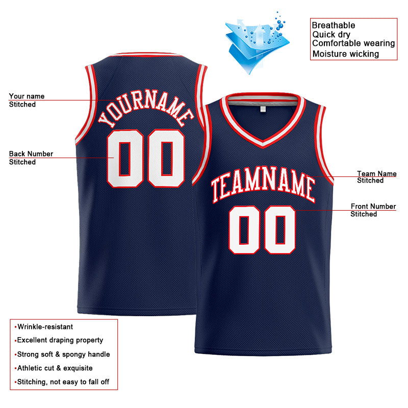 Benutzerdefinierte Authentisch  Basketball Trikot Marine-Weiß-Rot