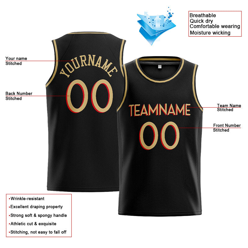 Benutzerdefinierte Authentisch  Basketball Trikot Schwarz-Gold-Rot