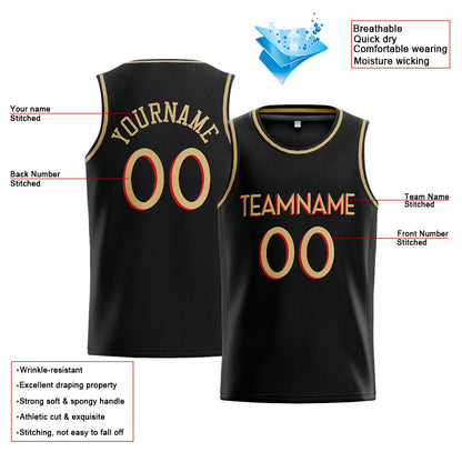 Benutzerdefinierte Authentisch  Basketball Trikot Schwarz-Gold-Rot