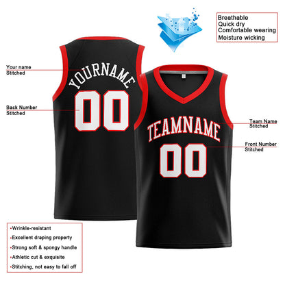 Benutzerdefinierte Authentisch  Basketball Trikot Schwarz-Weiß-Rot