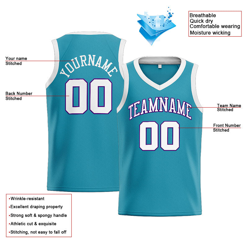 Benutzerdefinierte Authentisch  Basketball Trikot Blaugrün-Weiß-Lila