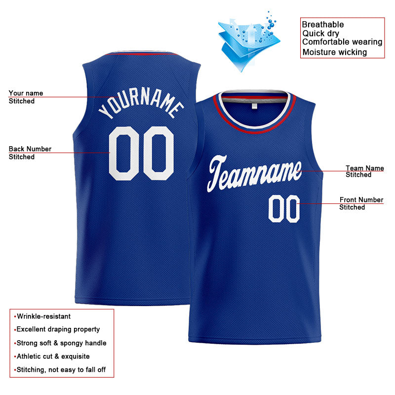 Benutzerdefinierte Authentisch  Basketball Trikot Königlich- Weiß- Rot