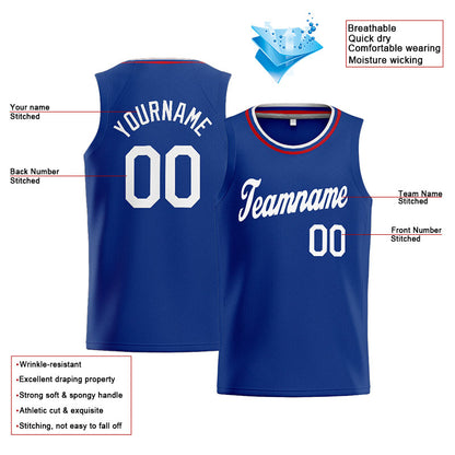 Benutzerdefinierte Authentisch  Basketball Trikot Königlich- Weiß- Rot