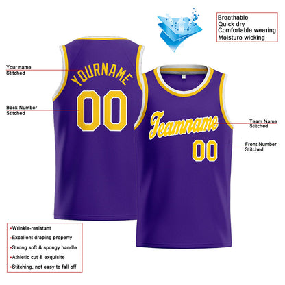 Benutzerdefinierte Authentisch  Basketball Trikot Violett- Gelb- Weiß