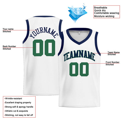 Benutzerdefinierte Authentisch  Basketball Trikot Weiß-Marine-Grün