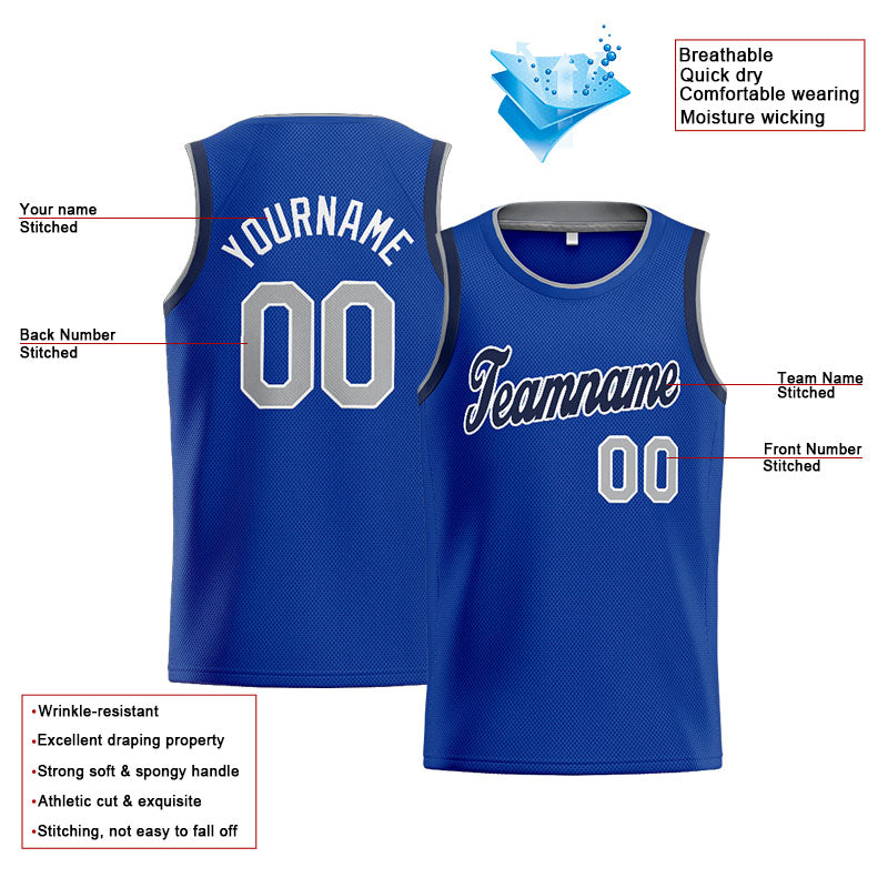 Benutzerdefinierte Authentisch  Basketball Trikot Königlich- Weiß-Marine