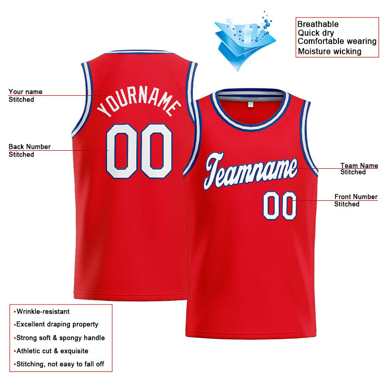 Benutzerdefinierte Authentisch  Basketball Trikot Rot- Weiß- königlich