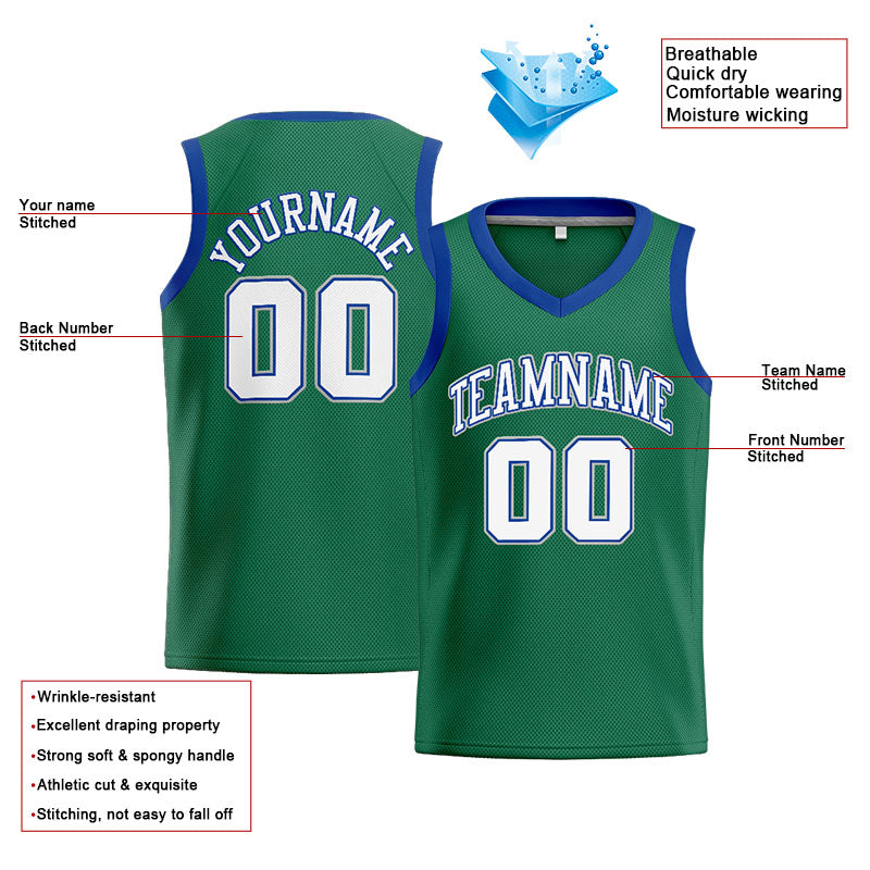 Benutzerdefinierte Authentisch  Basketball Trikot Kelly Grün-Weiß-Royal