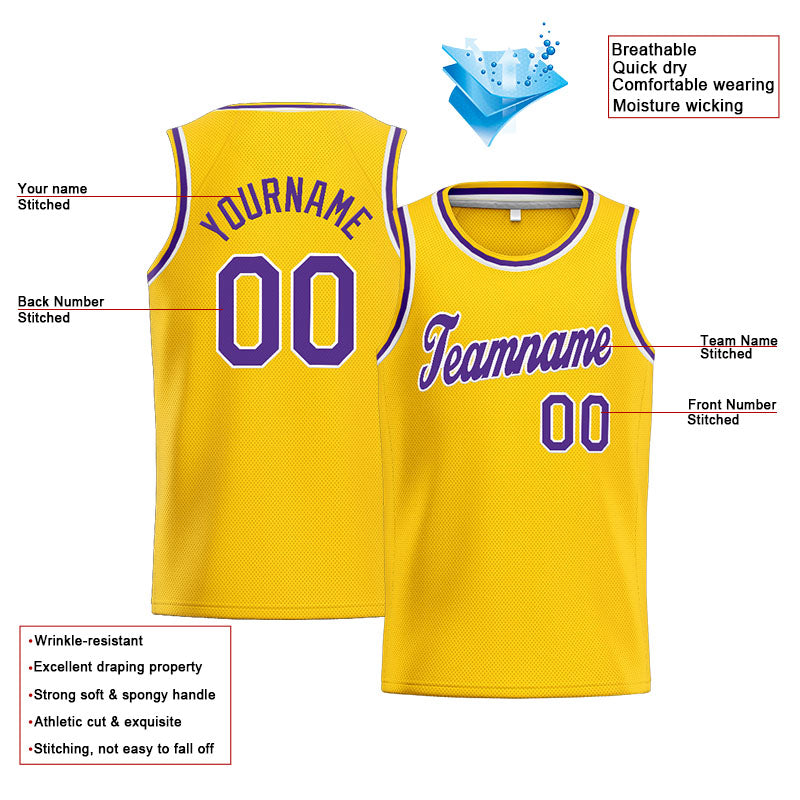 Benutzerdefinierte Authentisch  Basketball Trikot Gelb- Violett- Weiß