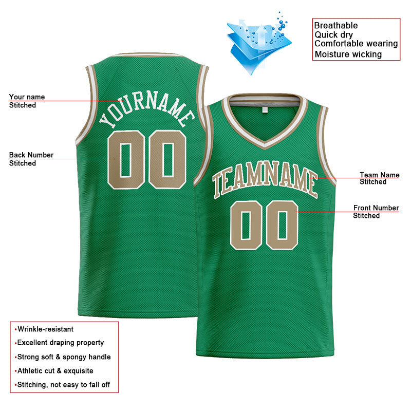 Benutzerdefinierte Authentisch  Basketball Trikot Kelly Grün-Gold-Weiß