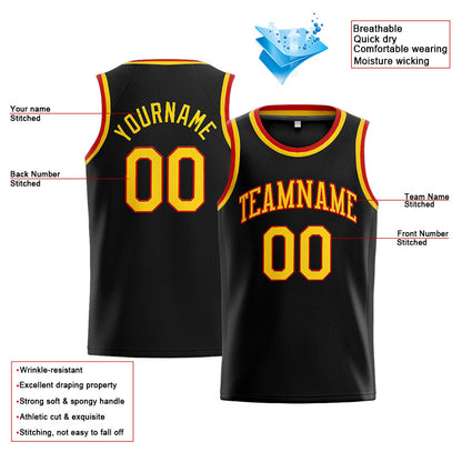 Benutzerdefinierte Authentisch  Basketball Trikot Schwarz-Gelb-Rot