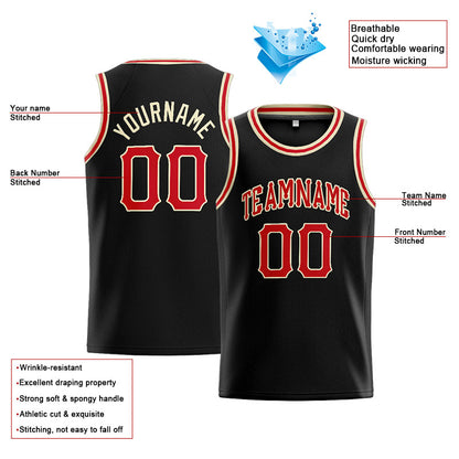 Benutzerdefinierte Authentisch  Basketball Trikot Schwarz-Rot-Creme