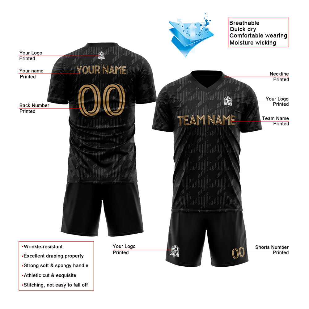 Benutzerdefinierte Fußballuniform Jersey Kinder Erwachsene Personalisiertes Set Jersey Shirt Schwarz