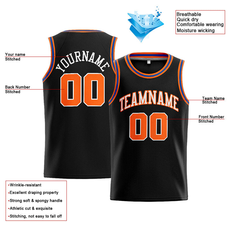 Benutzerdefinierte Authentisch  Basketball Trikot Schwarz-Orange-Weiß