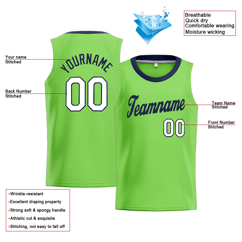 Benutzerdefinierte Authentisch  Basketball Trikot Neongrün-Marine-Weiß
