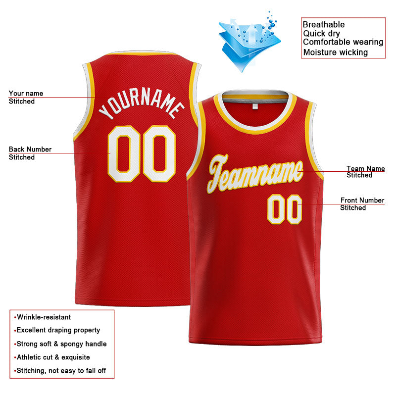 Benutzerdefinierte Authentisch  Basketball Trikot Rot-Weiß-Gelb