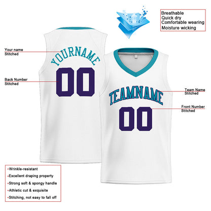 Benutzerdefinierte Authentisch  Basketball Trikot Weiß-Blaugrün-Lila