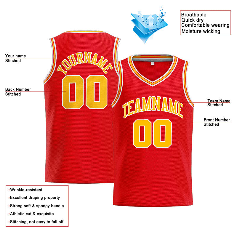 Benutzerdefinierte Authentisch  Basketball Trikot Rot-Gelb-Weiß