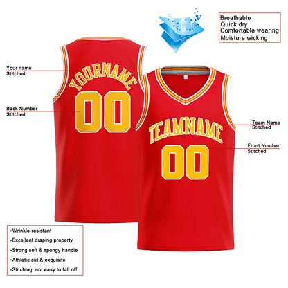 Benutzerdefinierte Authentisch  Basketball Trikot Rot-Gelb-Weiß