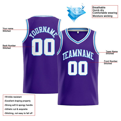 Benutzerdefinierte Authentisch  Basketball Trikot Lila-Weiß-Hellblau