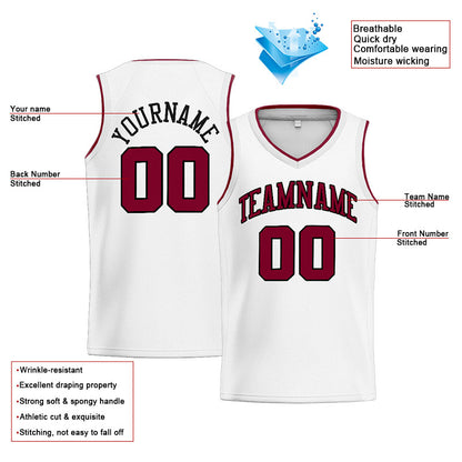 Benutzerdefinierte Authentisch  Basketball Trikot Weiß-Karminrot-Schwarz