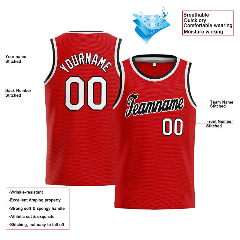 Benutzerdefinierte Authentisch  Basketball Trikot Rot-Weiß-Schwarz
