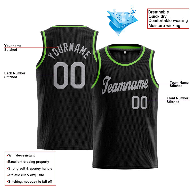 Benutzerdefinierte Authentisch  Basketball Trikot Schwarz-Neongrün-Grau