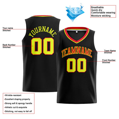 Benutzerdefinierte Authentisch  Basketball Trikot Schwarz-Rot-Neongelb