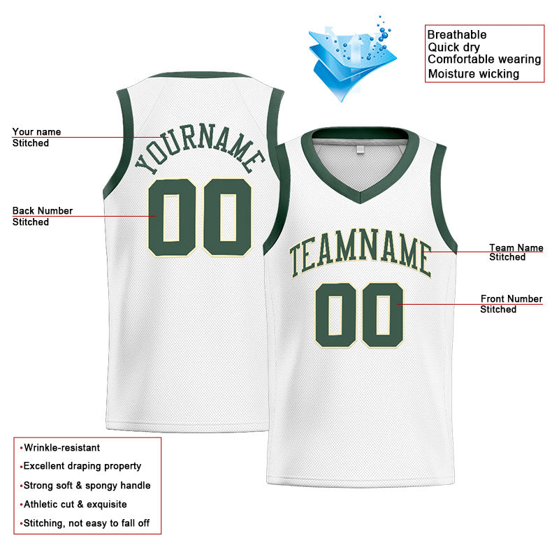 Benutzerdefinierte Authentisch  Basketball Trikot Weiß-Grün-Creme