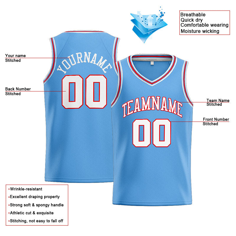 Benutzerdefinierte Authentisch  Basketball Trikot Hellblau-Weiß-Rot