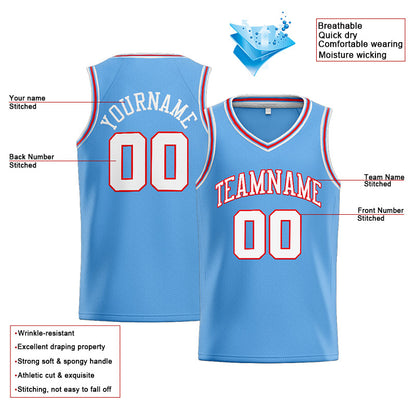 Benutzerdefinierte Authentisch  Basketball Trikot Hellblau-Weiß-Rot