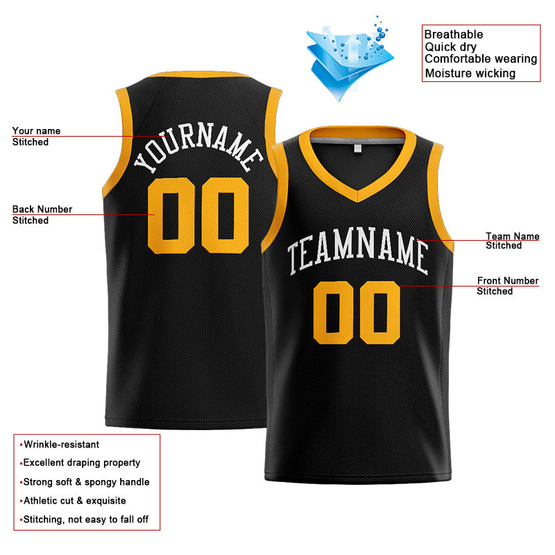 Benutzerdefinierte Authentisch  Basketball Trikot Schwarz Gelb
