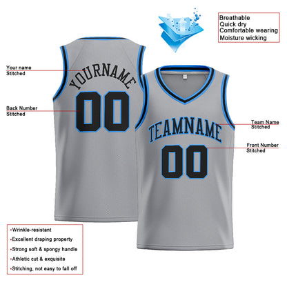 Benutzerdefinierte Authentisch  Basketball Trikot Grau-Schwarz-Hellblau