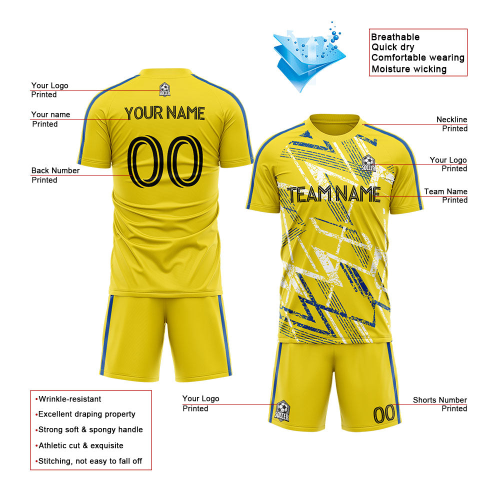 Benutzerdefinierte Fußballuniform Jersey Kinder Erwachsene Personalisiertes Set Jersey Shirt Gelb