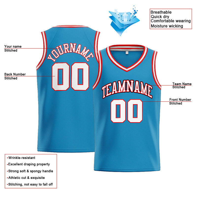 Benutzerdefinierte Authentisch  Basketball Trikot Aqua-Weiß-Rot