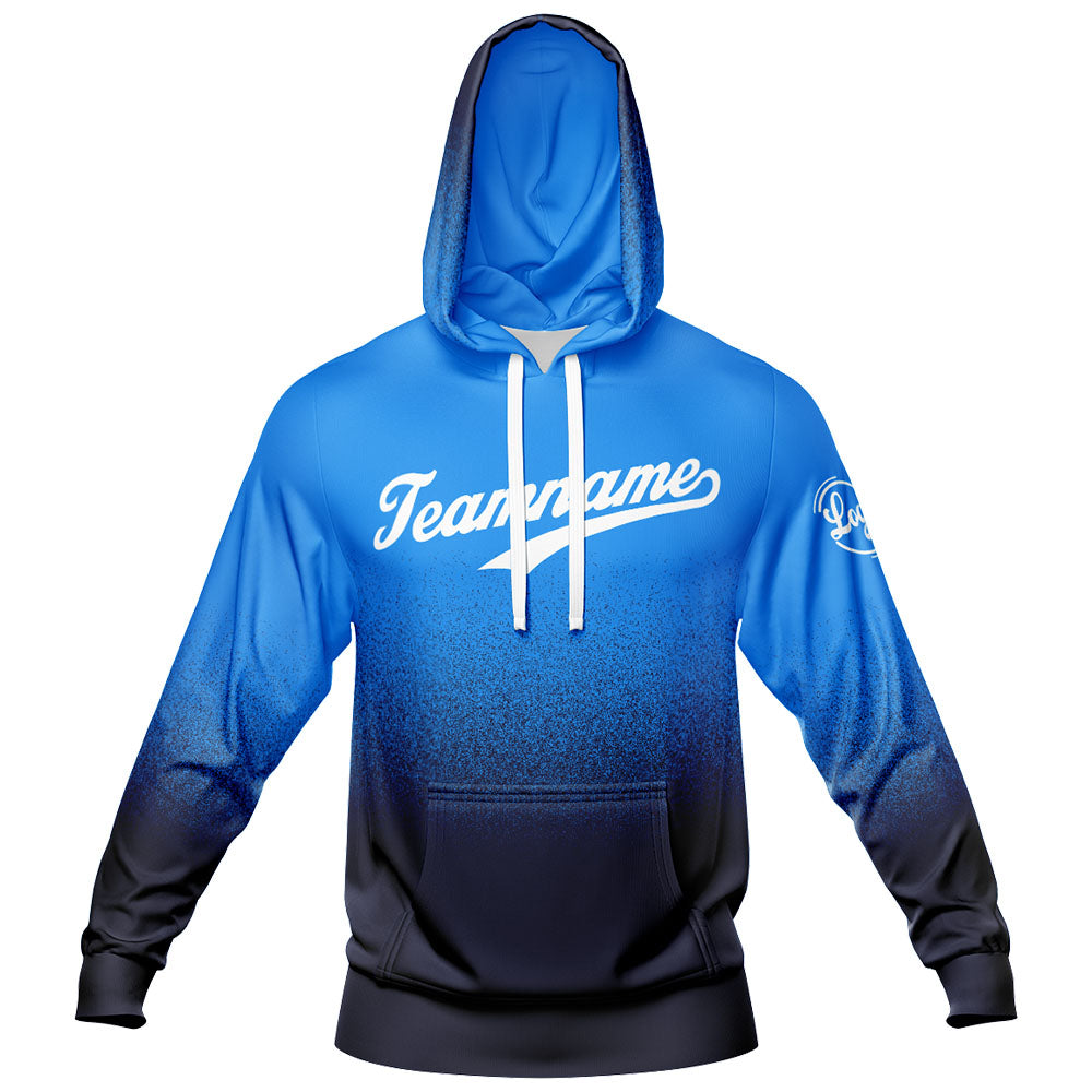 Benutzerdefiniert Gradient Sport Jersey Satz Trainingsanzug Zur Seite fahren Kapuzenpullover Oberteile und Hose Satz Marine- Blau- Weiß