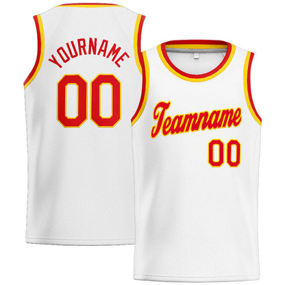 Benutzerdefinierte Authentisch  Basketball Trikot Weiß-Rot-Gelb