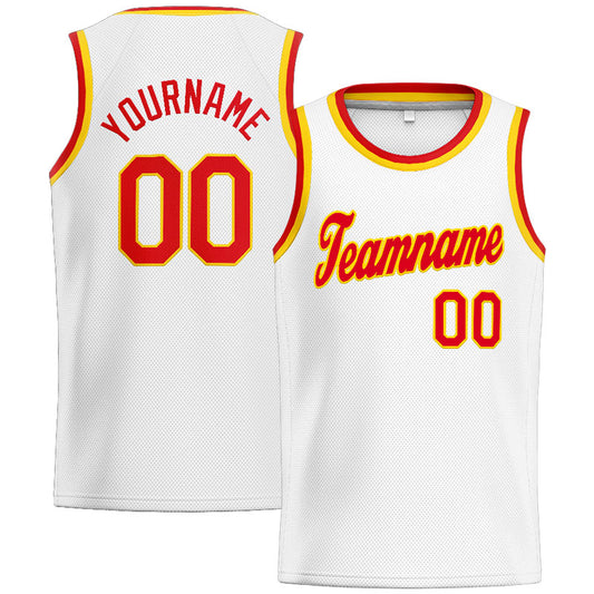 Benutzerdefinierte Authentisch  Basketball Trikot Weiß-Rot-Gelb