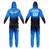 Benutzerdefiniert Gradient Sport Jersey Satz Trainingsanzug Zur Seite fahren Kapuzenpullover Oberteile und Hose Satz Marine- Blau- Weiß