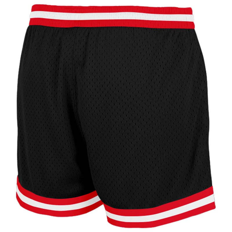 Benutzerdefiniert Schwarz-Rot-Weiß-Gelb Authentisch Rückblick Basketball Kurze Hose