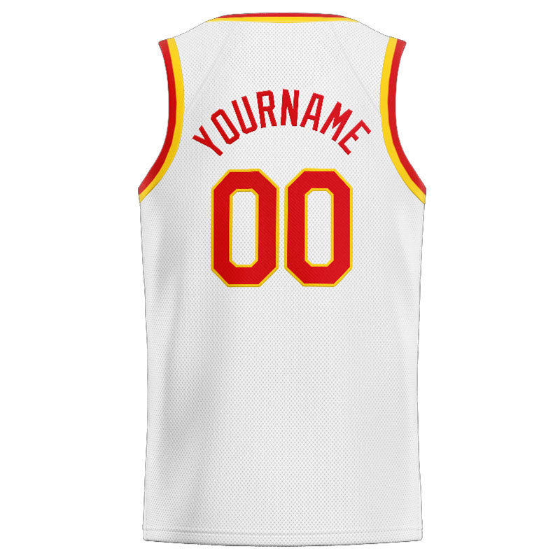 Benutzerdefinierte Authentisch  Basketball Trikot Weiß-Rot-Gelb